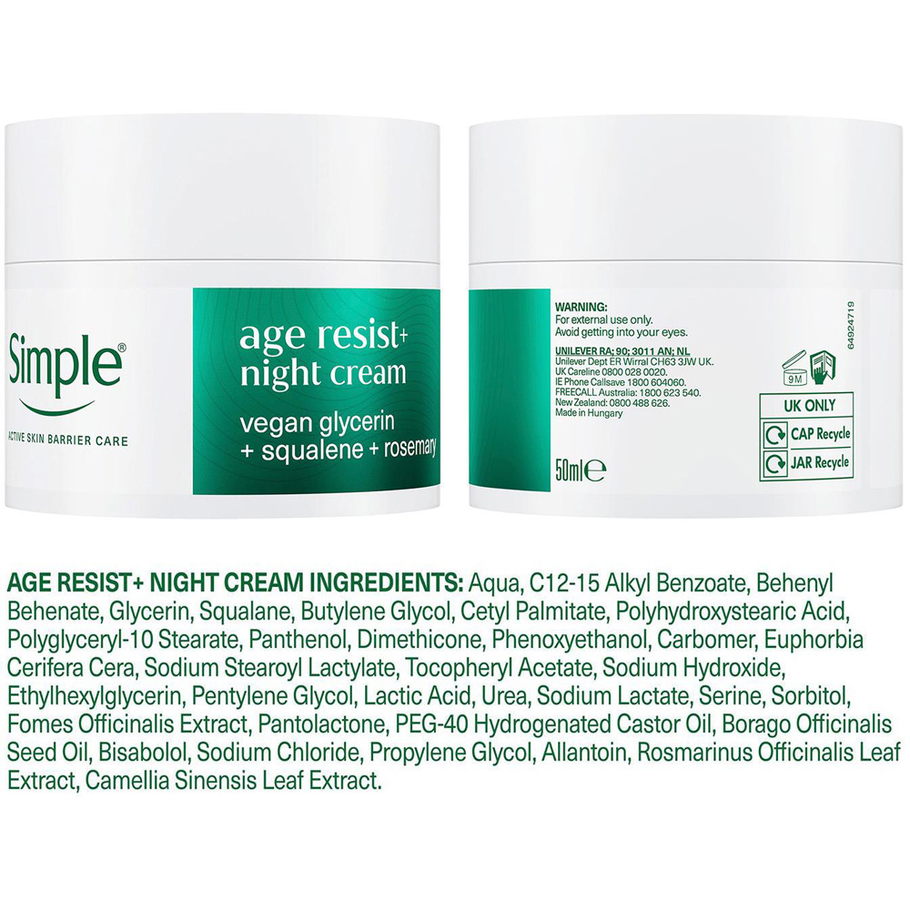 Simple Age Resist+ Anti-Ageing Hydrating Face Moisturiser Night Cream 50ml 6 Pack Image 7