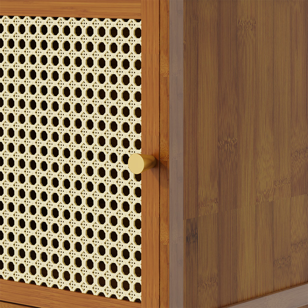 Living and Home 2 Rattan Door Brown Bamboo Bookcase Image 5