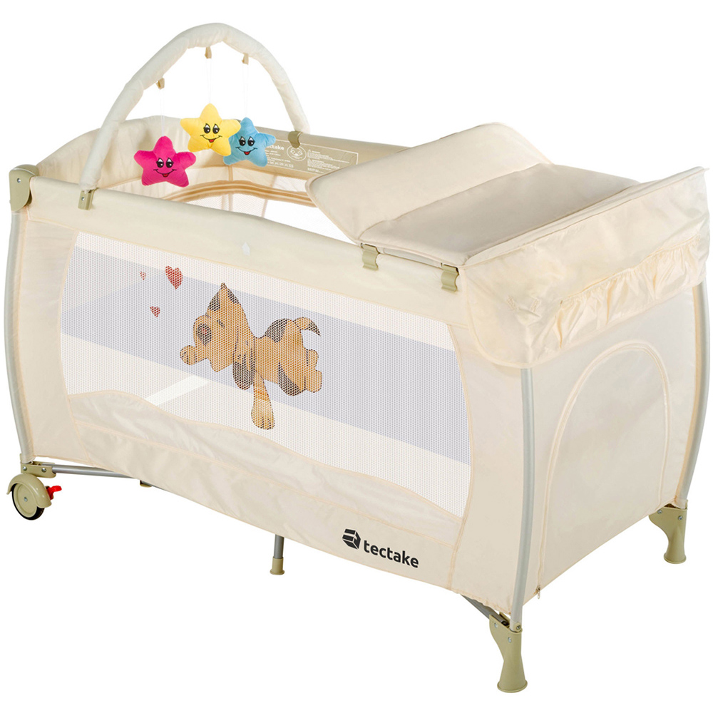 tectake Kids Beige Dog Travel Cot with Changing Mat Image 1
