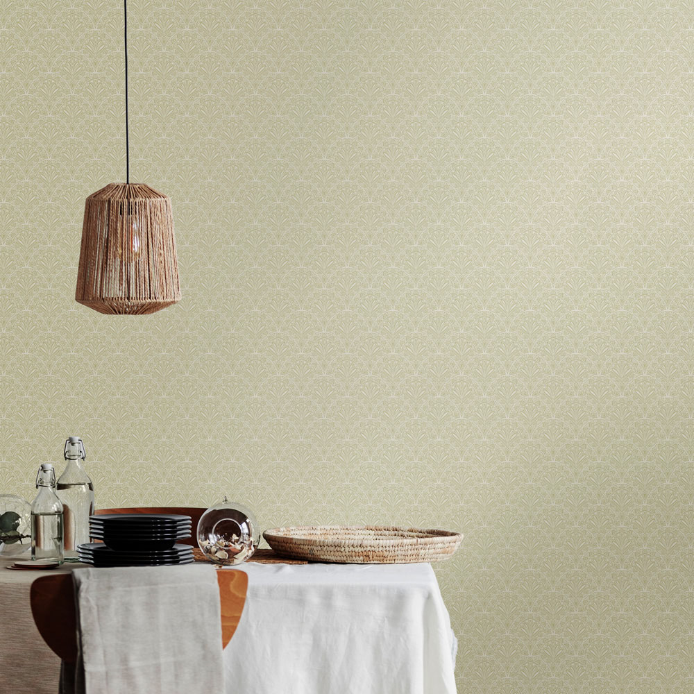 Hoopla Walls Elegance Ditsy Deco Fan Sage Wallpaper Image 2