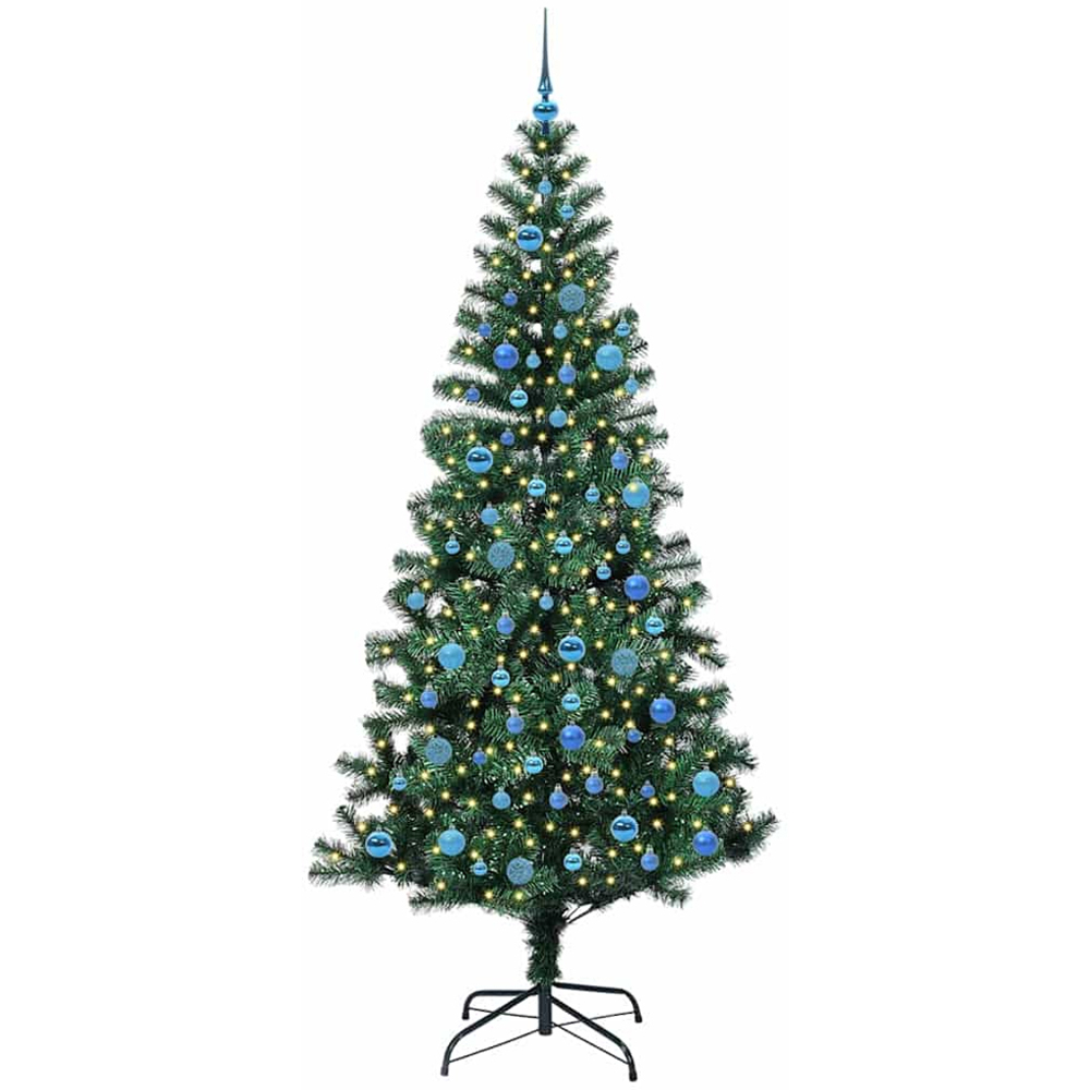 vidaXL Pre-Lit Blue Baubles Green Artificial Christmas Tree 8ft Image 1