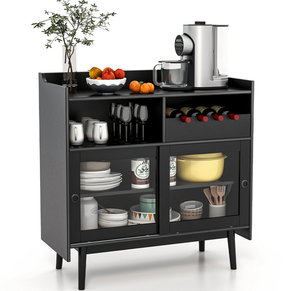 Costway 2 Sliding Door Single Shelf Buffet Sideboard with Wine Rack Image 2