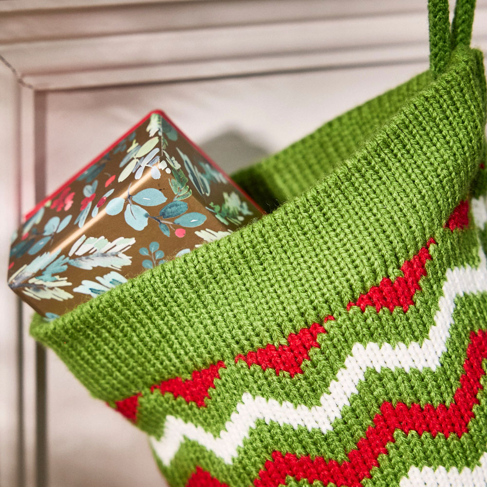 Dibor Festive Zig Zag Knitted Stocking Image 5