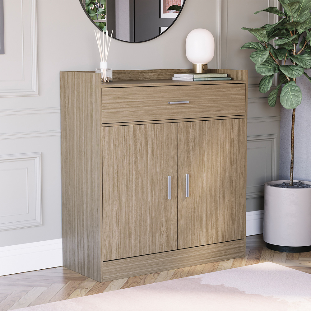 VIDA DESIGNS Dalby 2 Door Single Drawer Oak Shoe Cabinet Image 4