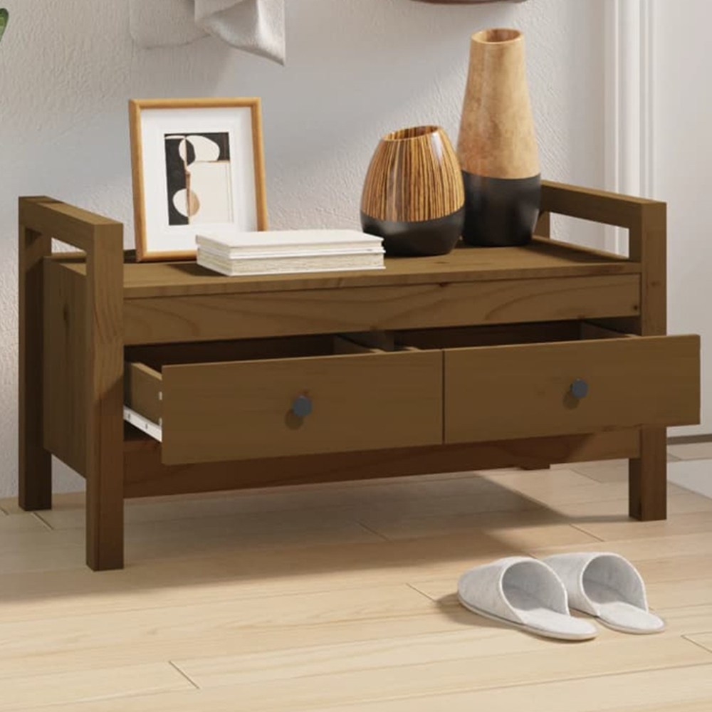 vidaXL 2 Door Honey Brown Solid Wood Pine Hall Bench Image 1