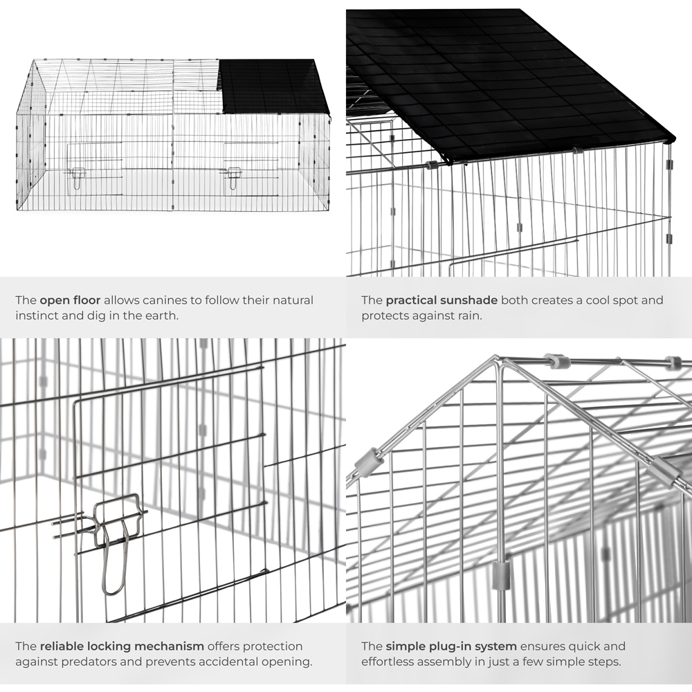tectake Black Rabbit Run Hutch with Sunshade 180 x 75 x 75cm Image 4