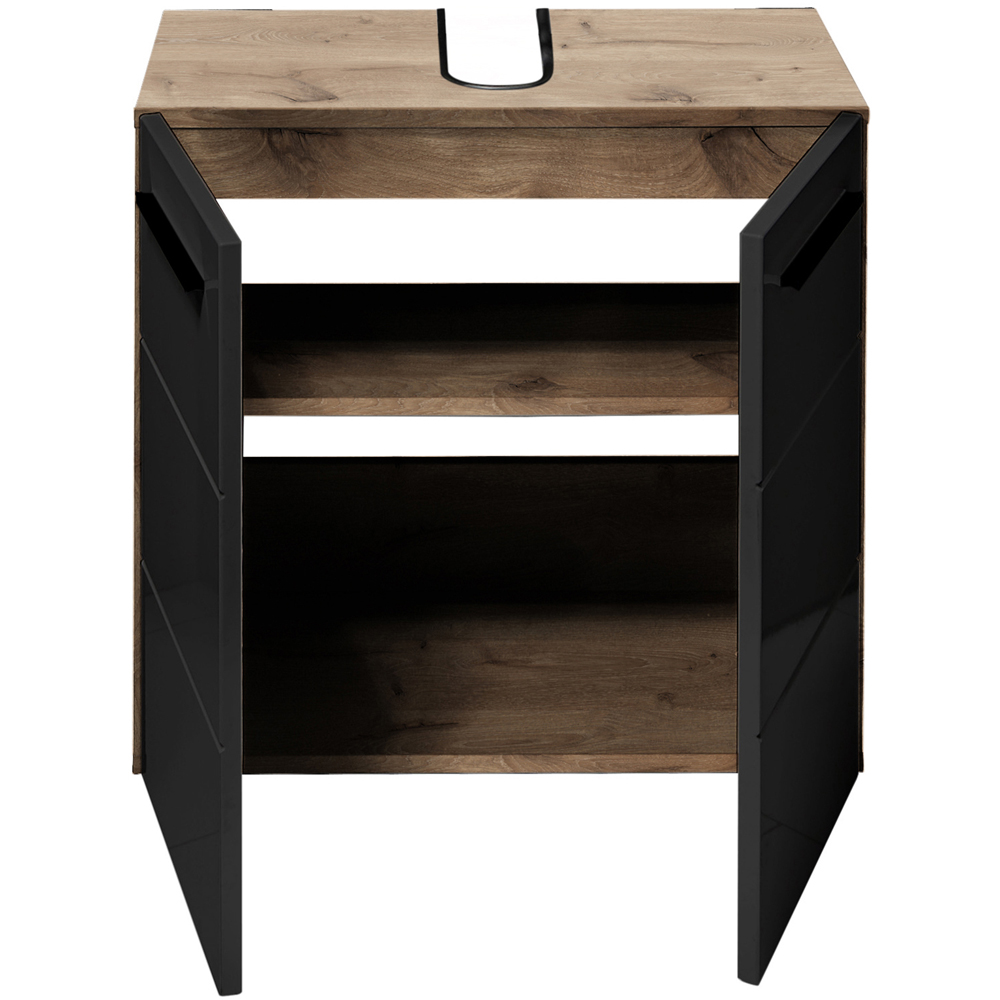 Julian Bowen Vista 2 Door Black and Viking Oak Bathroom Sink Cabinet Image 5