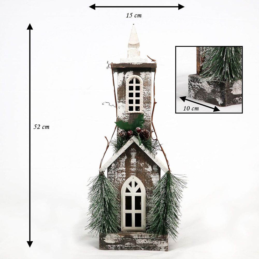 Shatchi Wooden House LED Christmas Decoration with Berries and Pines Image 4