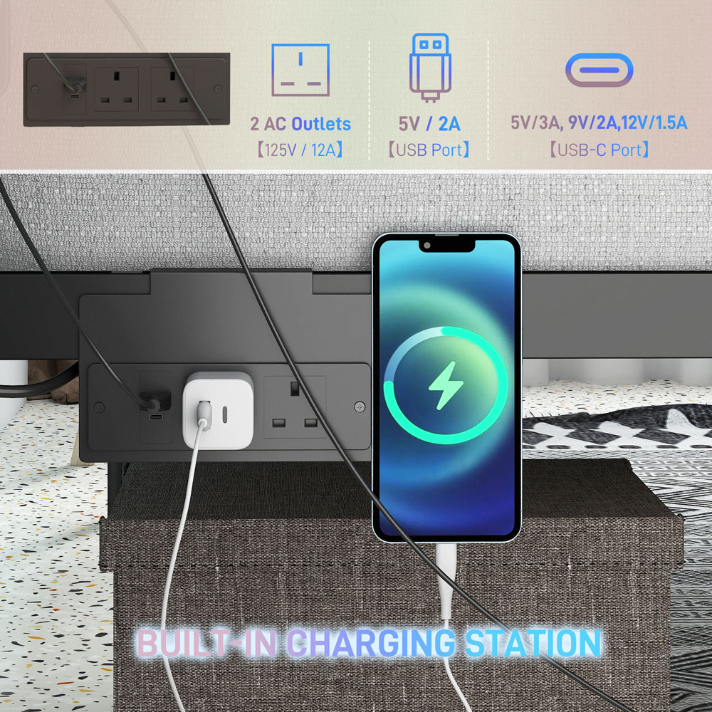 Portland King Black Bed Frame with LED Lights and Charging Station Image 5