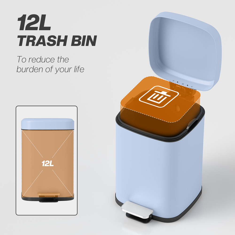 HOMCOM Light Blue Pedal Kitchen Bin with Soft Close Lid 12L Image 8