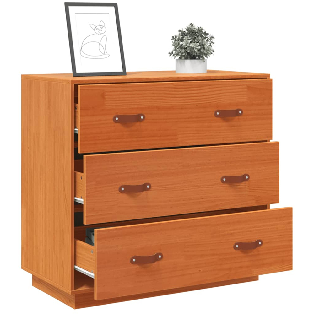 vidaXL 3 Drawer Wax Brown Solid Pine Wood Sideboard Image 5