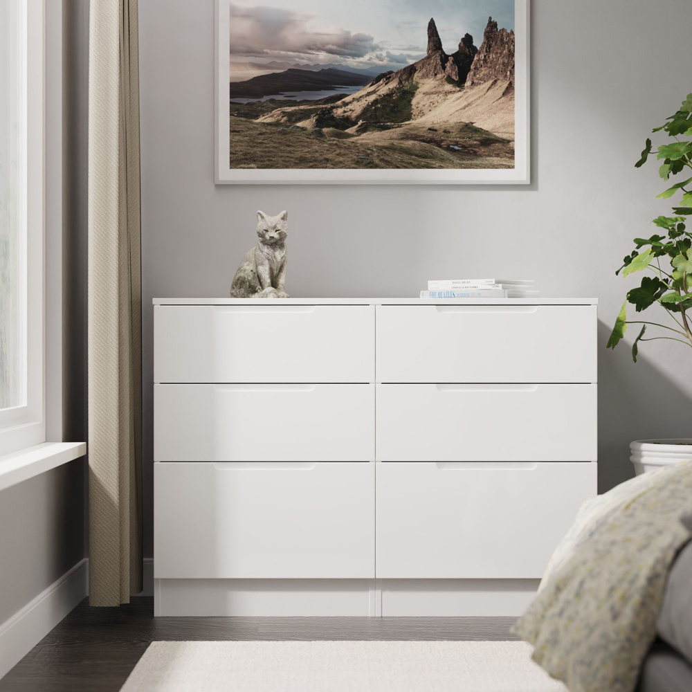 Crowndale Milan 6 Drawer White Gloss and White Wide Chest of Drawers Ready Assembled Image 7