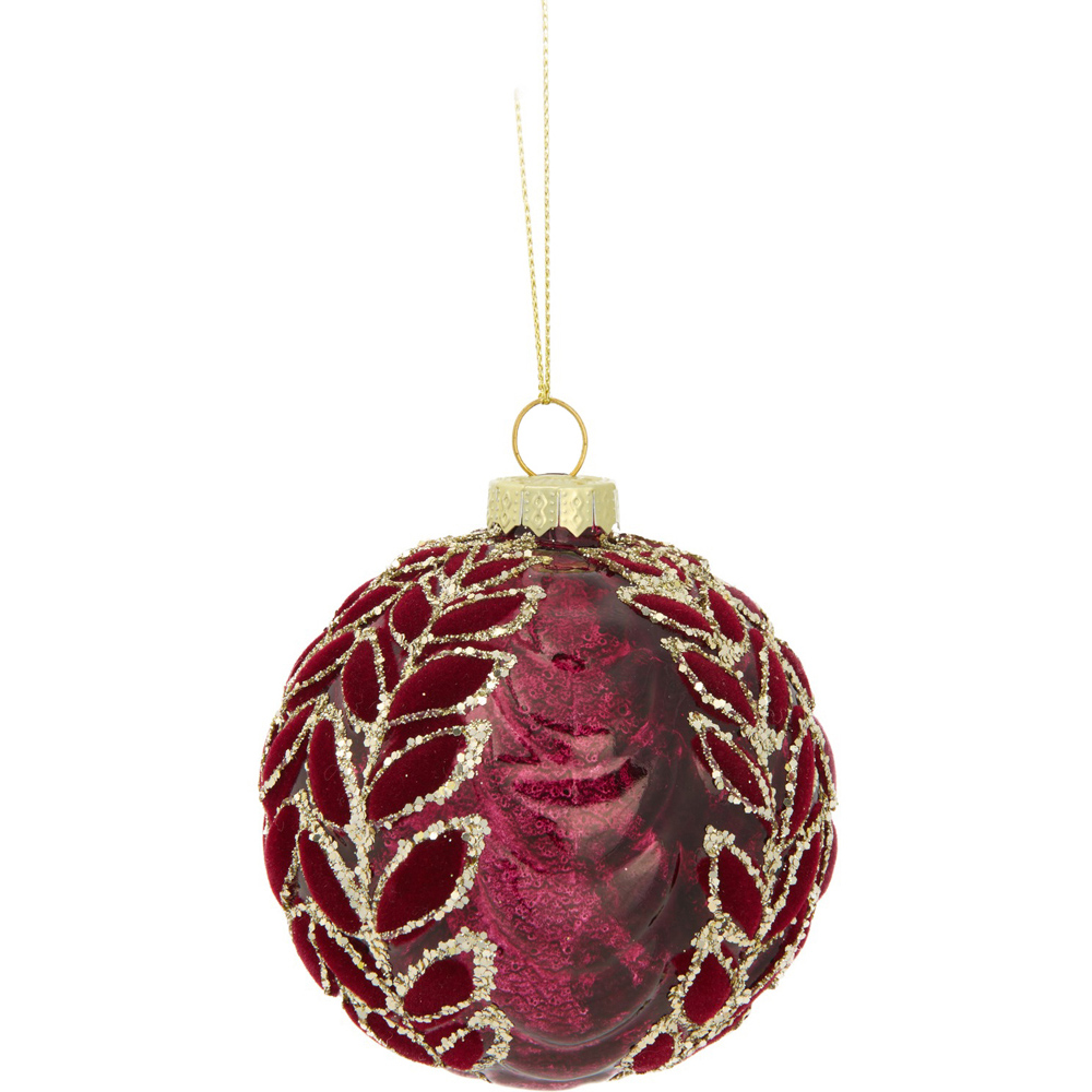 Burgundy Patterned Leaf Bauble Image 4