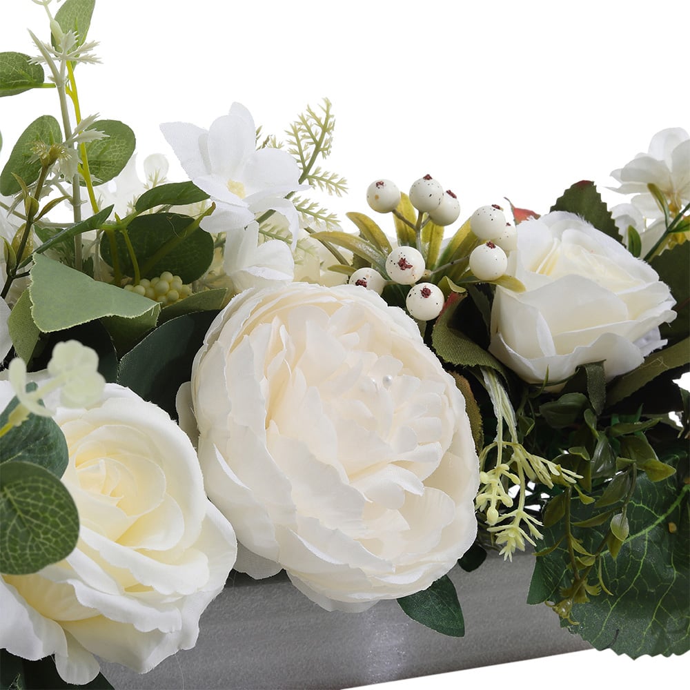 Living and Home Green and White Artificial Peony and Rose Garland Row Decoration 100 x 25cm Image 4