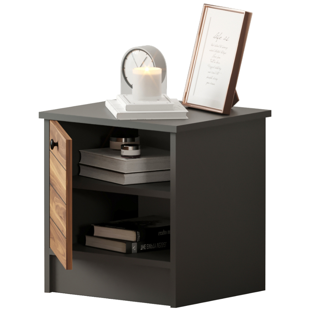 Evu MILANO Single Door Walnut and Anthracite Bedside Table Image 4