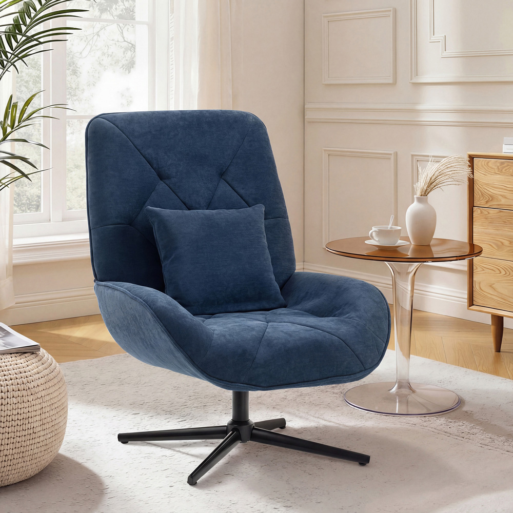 Portland Dark Blue Chenille Swivel Accent Chair with Lumbar Pillow Image 2