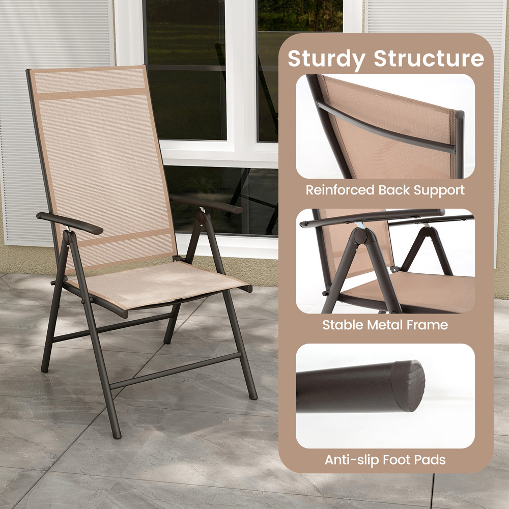 Costway Brown Folding Outdoor Sling Dining Chairs with Adjustable Backrest Image 7