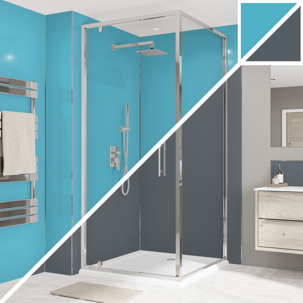 Wetwall Alloy Aqua and Cadet Double Sided Shower Wall Panel 600mm Image 1