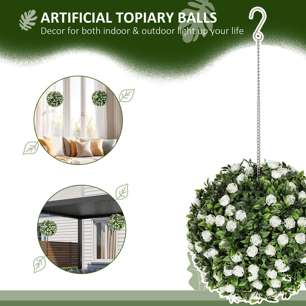 Portland White Rose Artificial Plant Hanging Topiary Ball 2 Pack Image 8