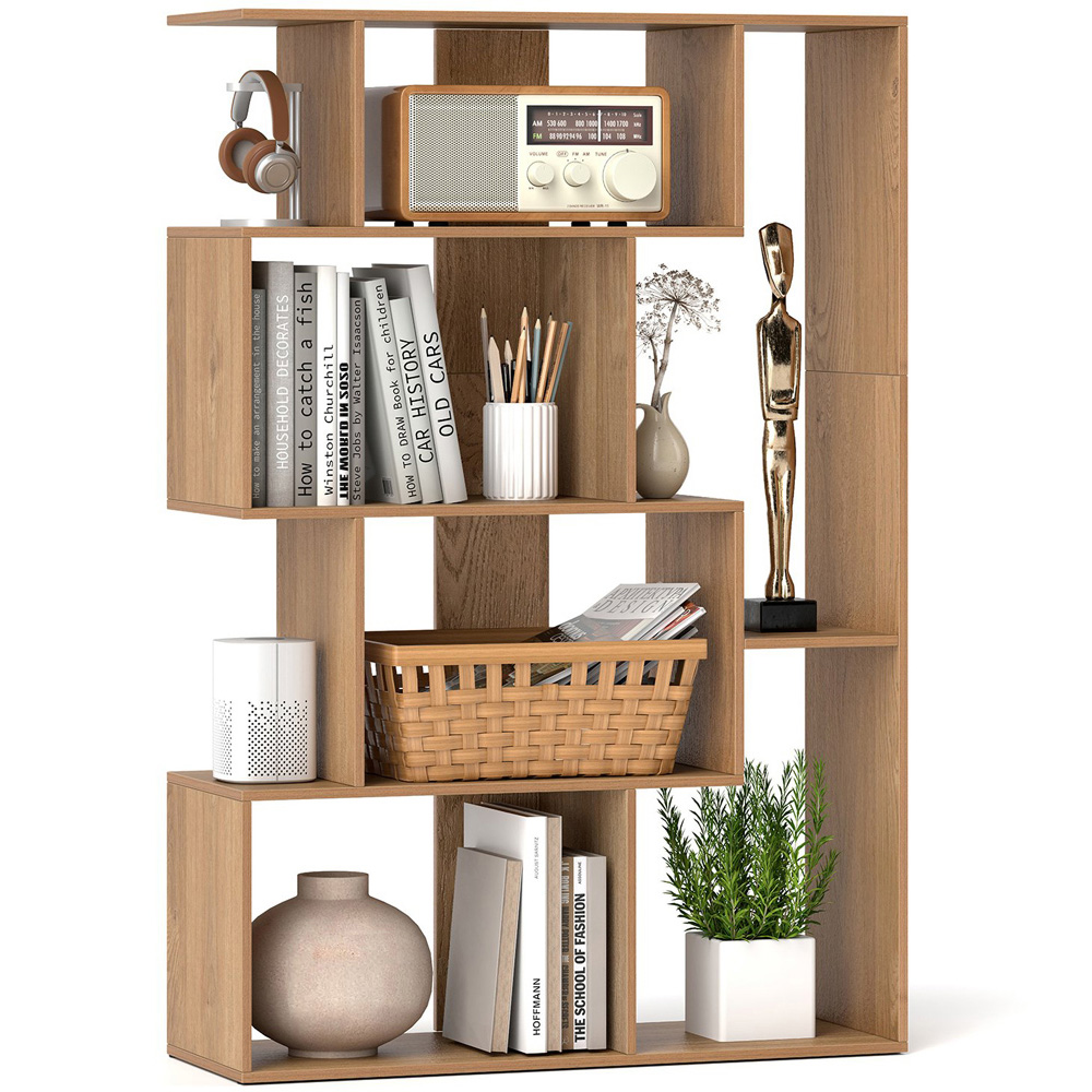 Costway 6 Shelf Natural Geometric Bookshelf with Anti-tip Kits Image 2