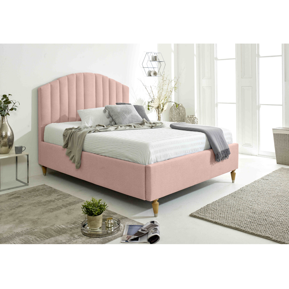 Eleganza Henrik Small Double Pink Arlington Fabric Bed Frame with Curved Headboard Image 8