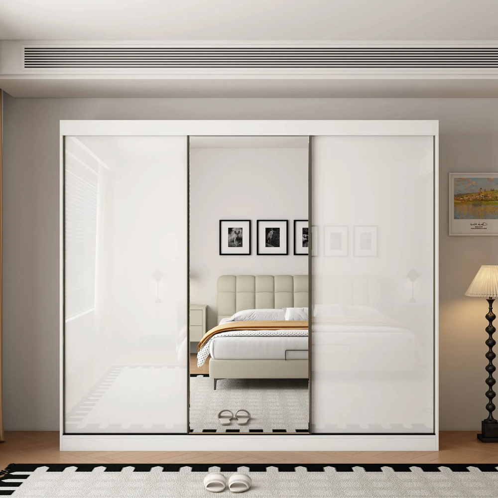 ARTESA Pacific 3 Door Gloss White Mirrored Sliding Wardrobe Image 2