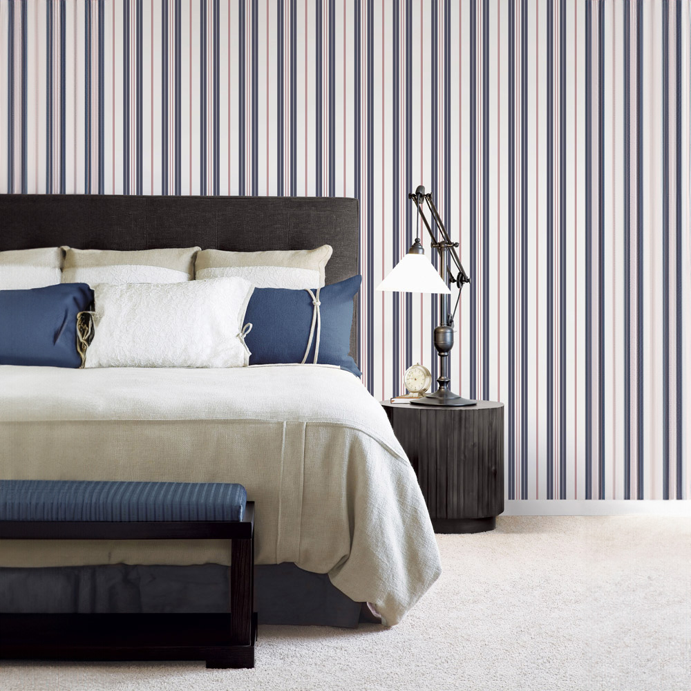 Galerie Deauville 2 Striped Navy White and Red Wallpaper Image 2