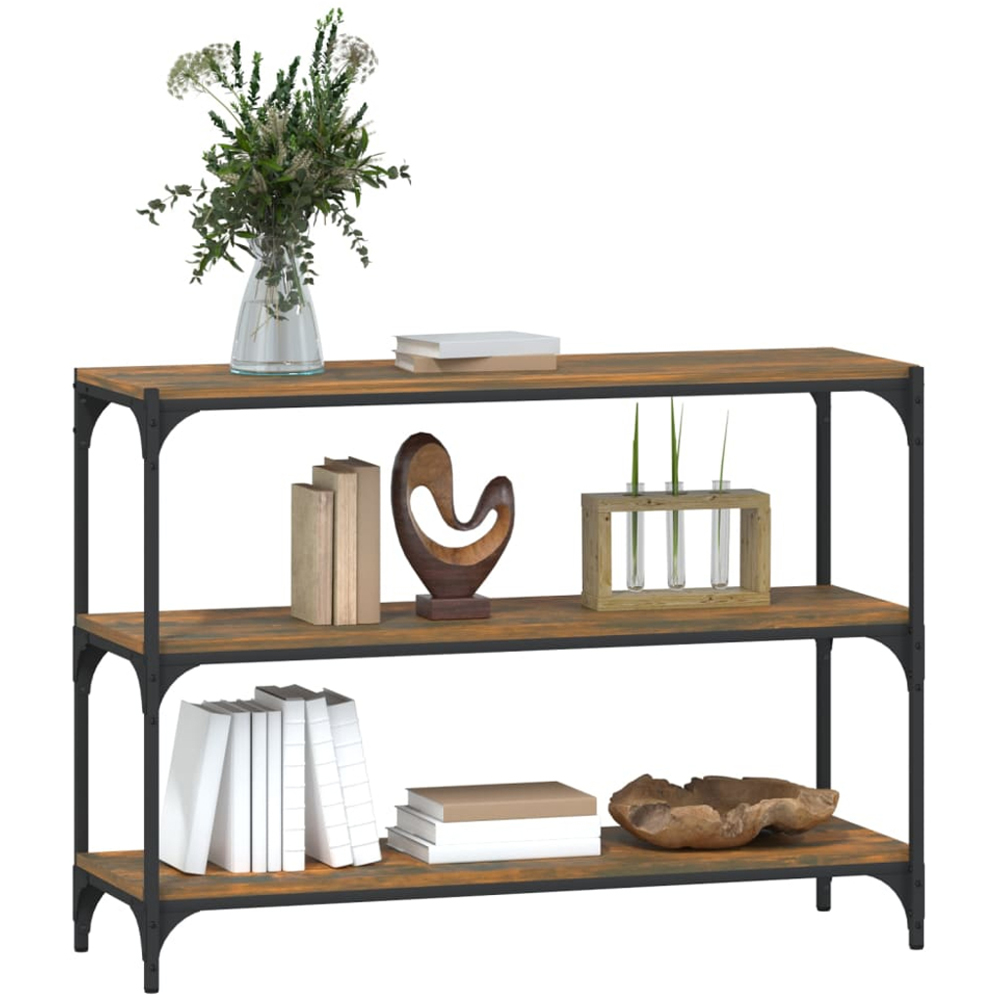 vidaXL 3 Shelf Smoked Oak Processed Wood and Steel Bookcase Image 4