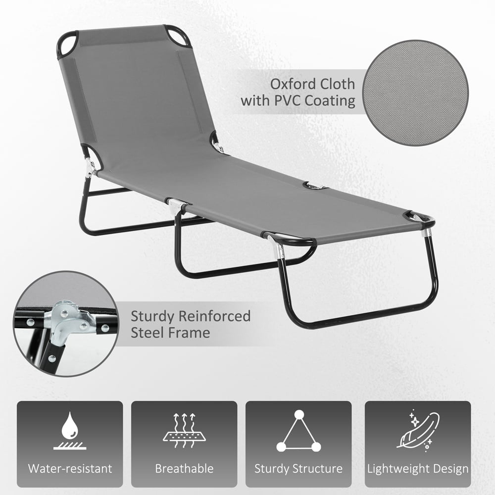 Outsunny Grey 5 Level Adjustable Folding Sun Lounger Image 5