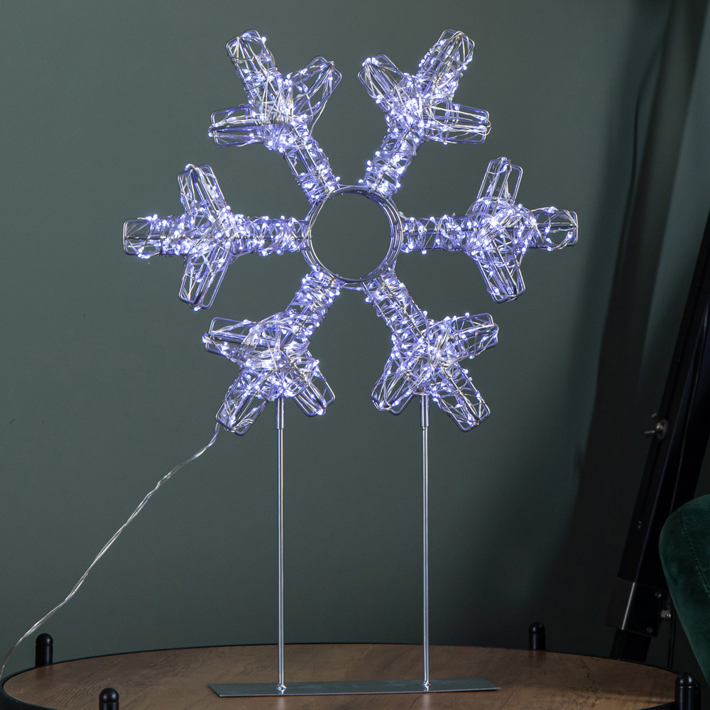 Samuel Alexander 720 White LED Light-Up Twinkling Silver Christmas Snowflake with Metal Stand 45cm Image 3