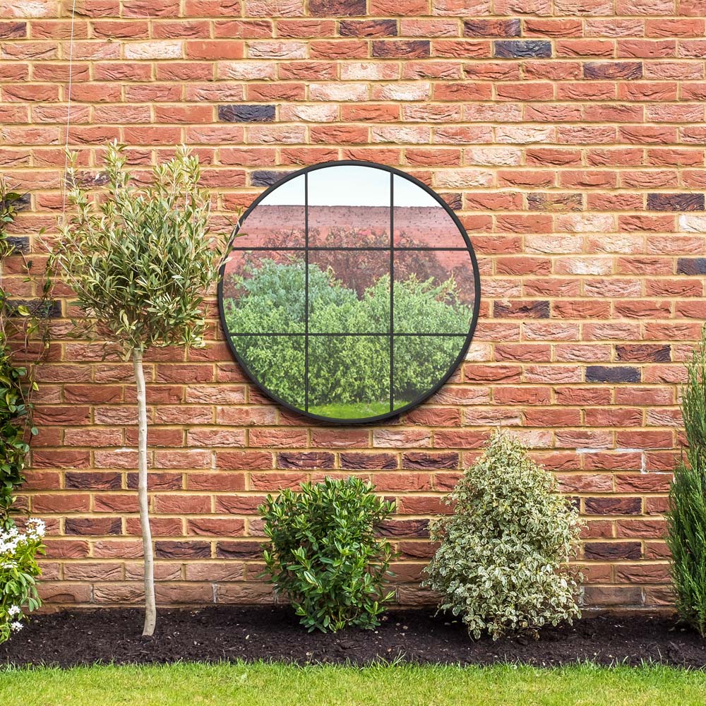MirrorOutlet The Circulus Black Metal Round Window Garden Wall Mirror 100 x 100cm Image 5