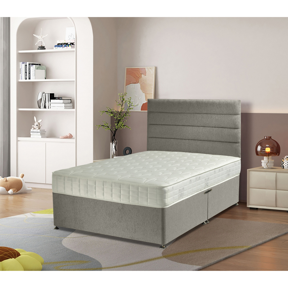 Eleganza Home Dozer Super King Size Grey Plush Velvet Divan Bed with Lined Headboard Image 2