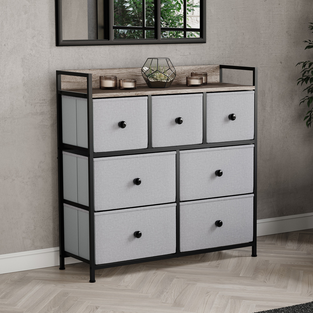 Vida Designs Chorley 7 Drawer Beige and Grey Wood Fabric Chest of Drawer Image 3