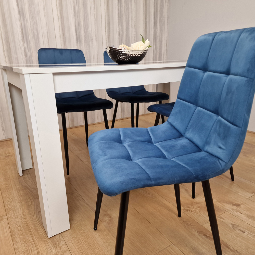 Kosy Koala 4 Seater Velvet Dining Set White Black and Blue Image 2