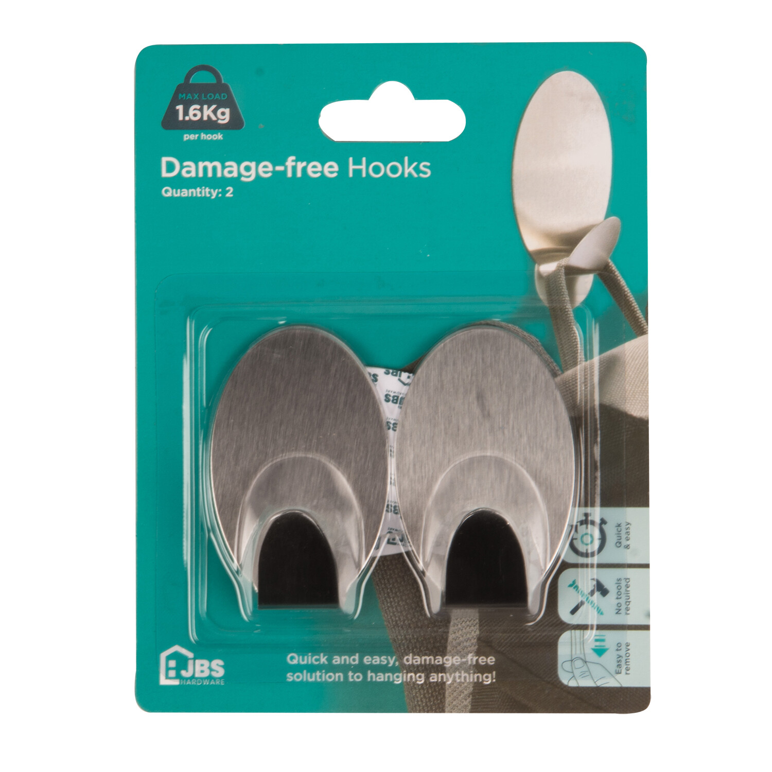 JBS Hardware Oval Damage Free Hook 1.6kg Capacity 2 Pack Image