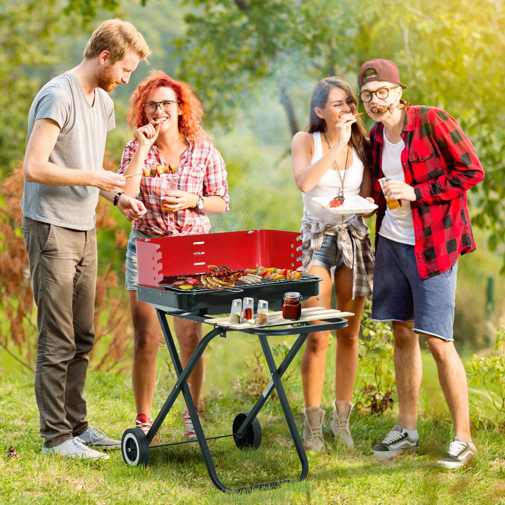Outsunny Foldable Charcoal Trolley BBQ Grill Image 2