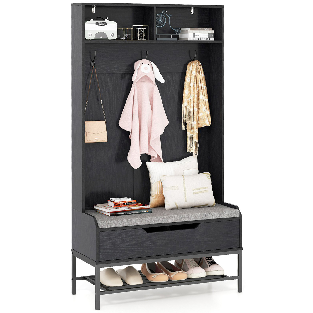 Costway 4 in 1 Black Coat Rack with Seat Cushion Image 3