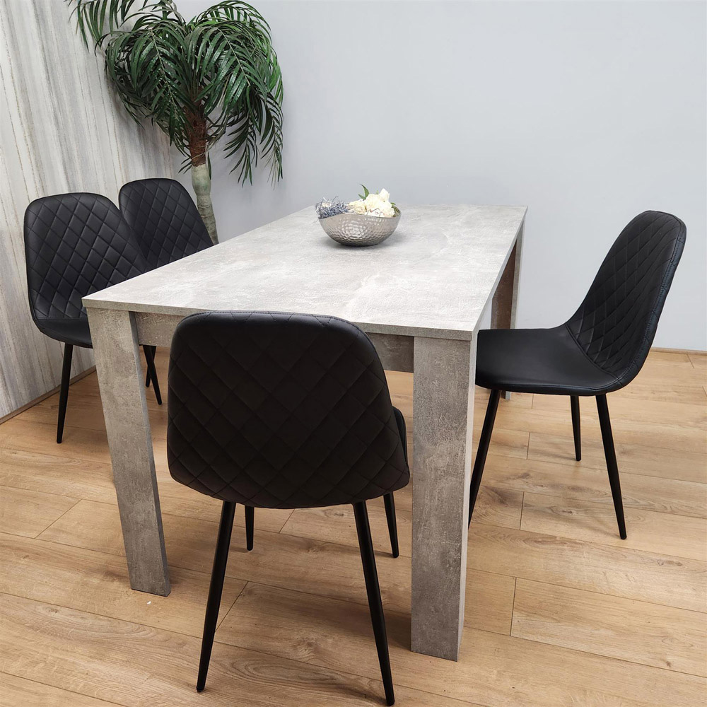 Portland Leather and Wood 4 Seater Dining Set Stone Grey Effect and Black Image 4