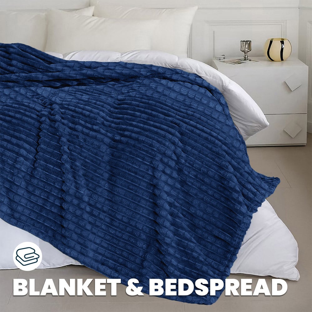 Velosso Navy Waffle Plush Throw 150 x 200cm Image 2