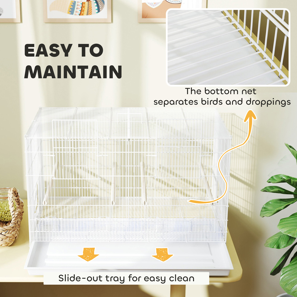 PawHut White 4 Wooden Perches Bird Cage with Divider Image 7