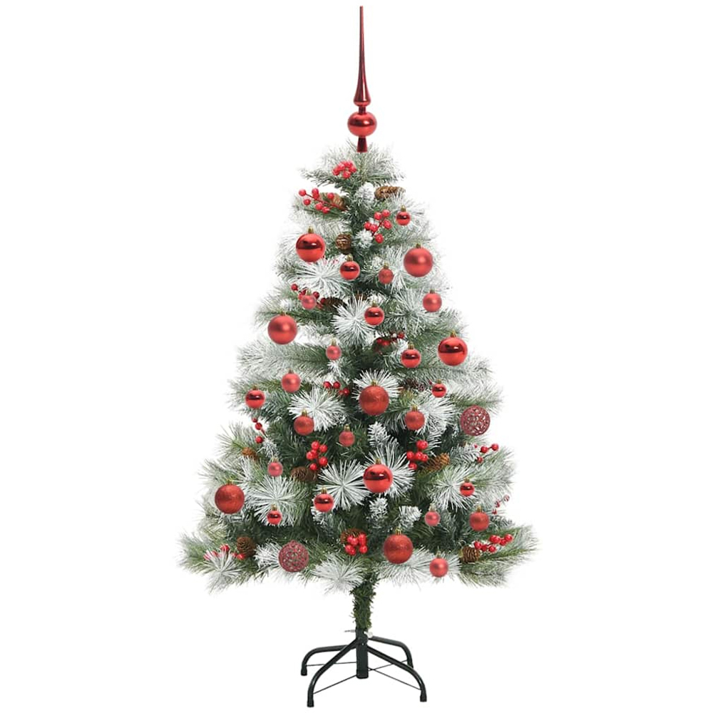 vidaXL Pre-Lit Red Baubles Green Artificial Snow Flocked Christmas Tree 5ft Image 4