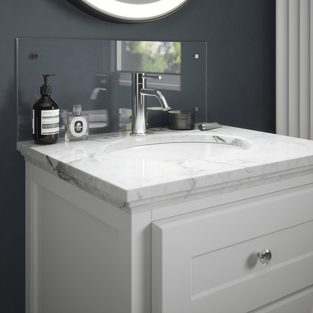 Splashback 0.4cm Thick Charcoal Bathroom Glass with Chrome Caps 25 x 60cm Image 2
