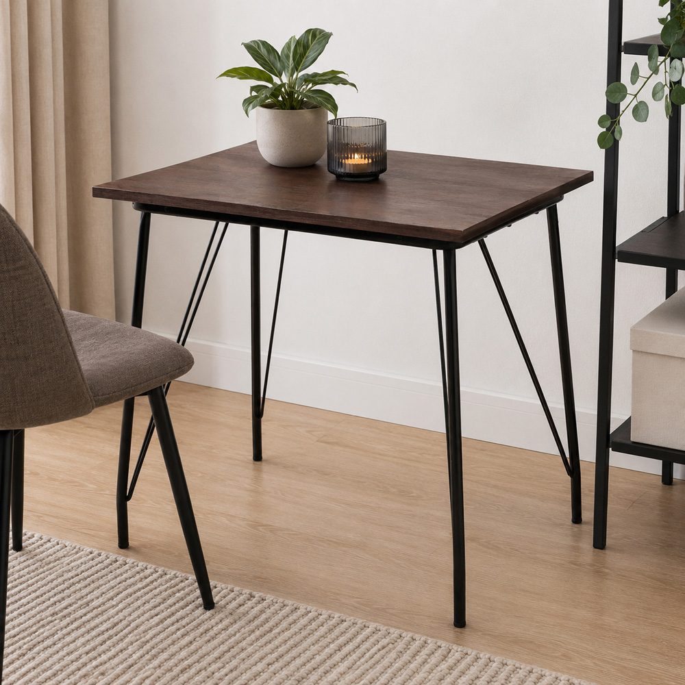 Premier Housewares 2 Seater Black Metal and Elm Wood Square Dining Table Image 3