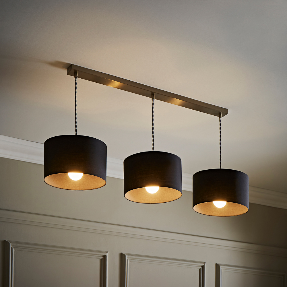 ValueLights Reni Charcoal Drum Shade 3 Drop Bar Chrome Diner LED Ceiling Pendant Light Image 2