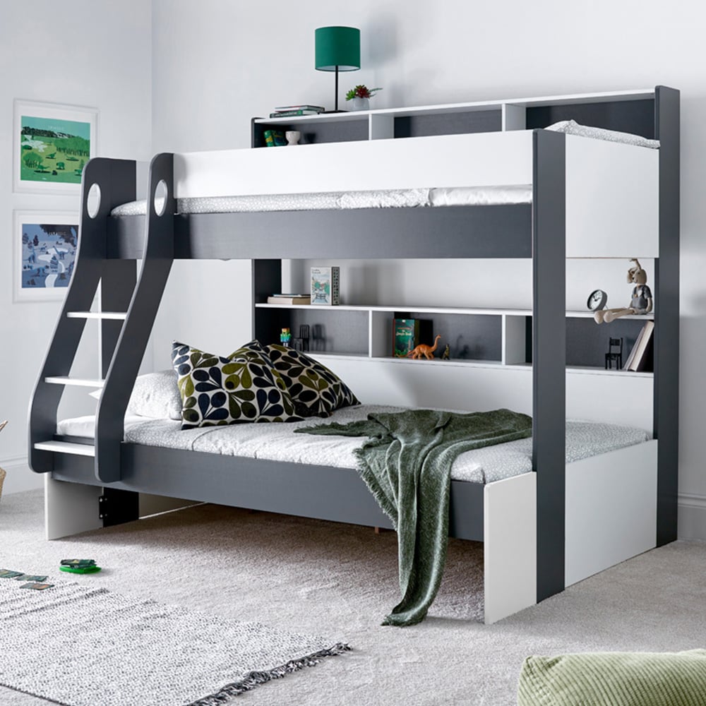 Bedmaster Oliver Triple Sleeper Grey and White Bunk Bed with Orthopaedic Mattresses Image 1