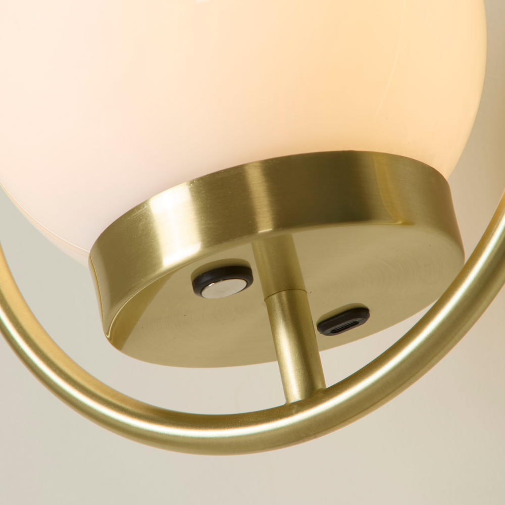 Lighting Collection LED Opal White Glass and Gold Rechargeable Wall Lamp Image 4