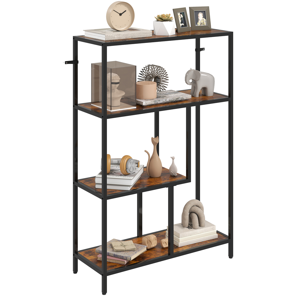 HOMCOM 4 Shelf Rustic Brown Industrial Bookshelf Image 2