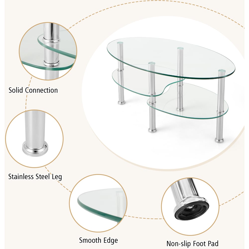 Costway 2 Shelf Tempered Glass Coffee Table Image 8