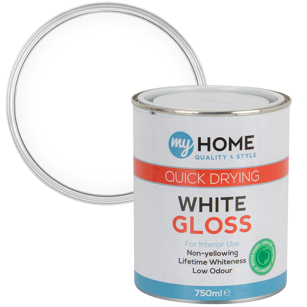 My Home Multi Surface White Gloss Quick Dry Paint 750ml Image 1