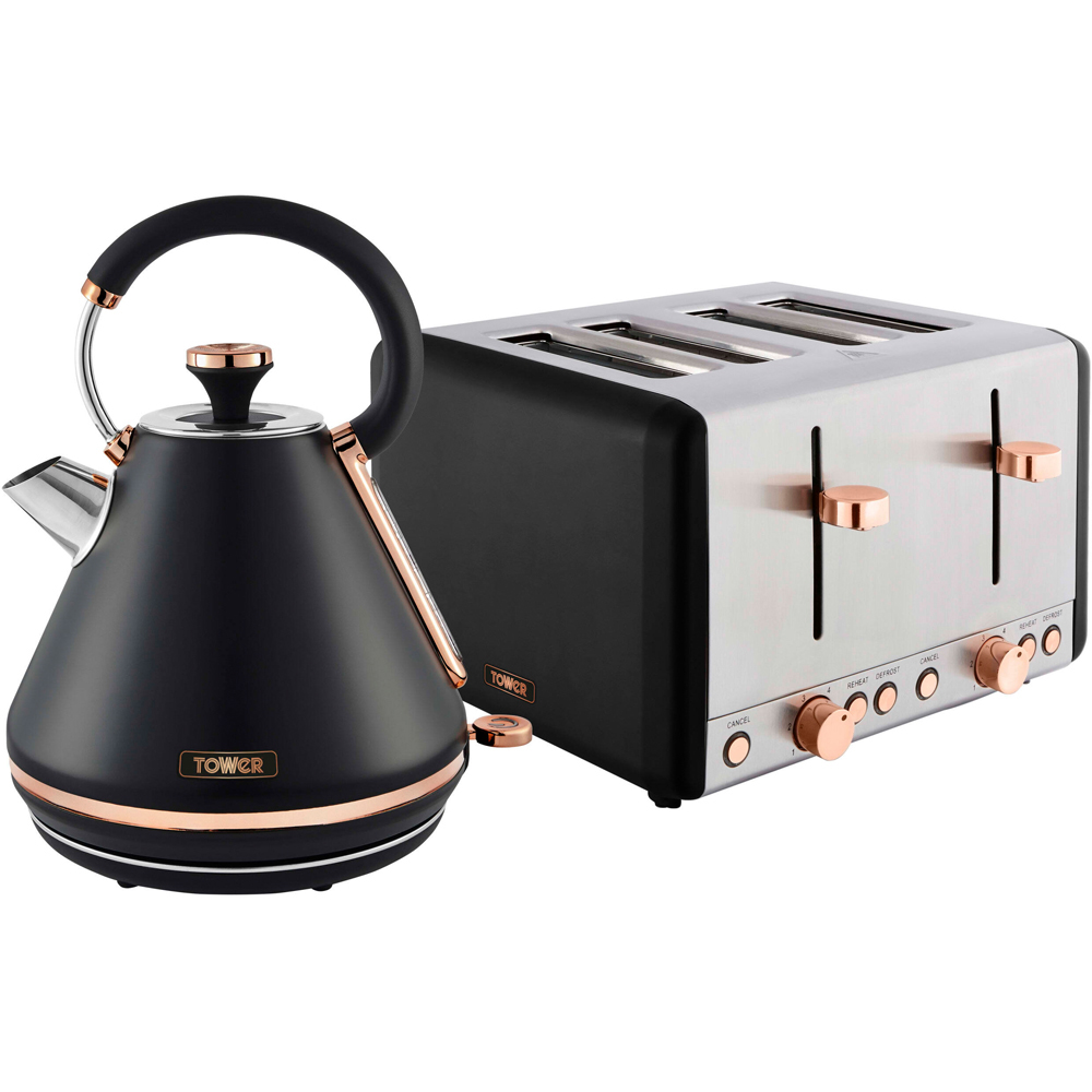 Tower Cavaletto EEJB226 Black Kettle 1.7L and 4 Slice Toaster Image 1